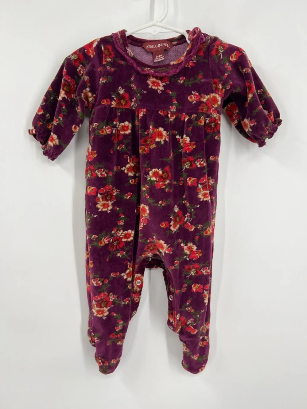 April Cornell Amelia Plum Purple Floral Velour Baby Romper 0-6 months